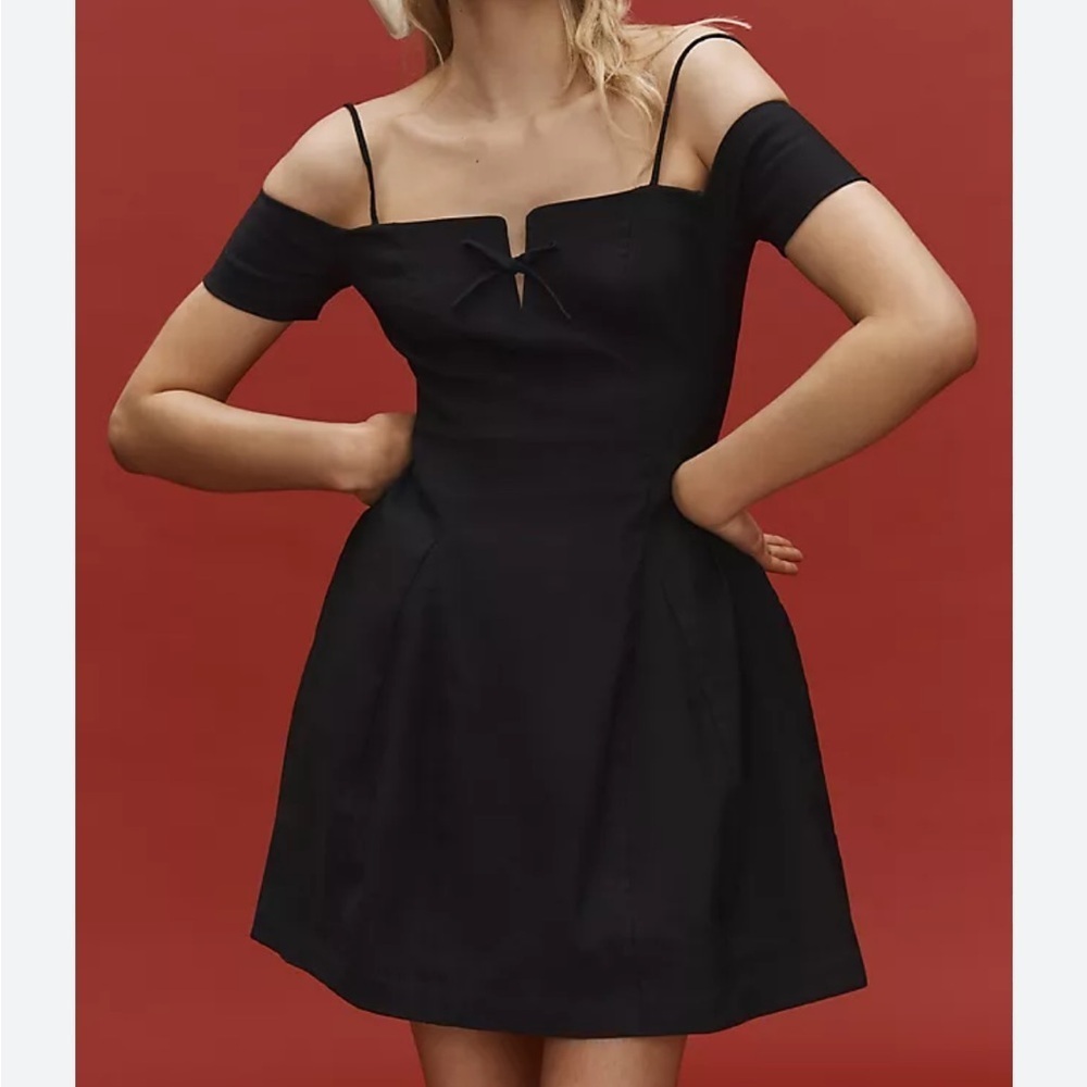 Anthropologie Maeve Off The Shoulder Bow Mini Dress Black Sz XS